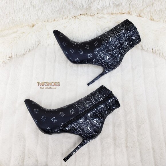 Black Bandanna Bandana High heel Ankle Boots - Picture 4 of 7